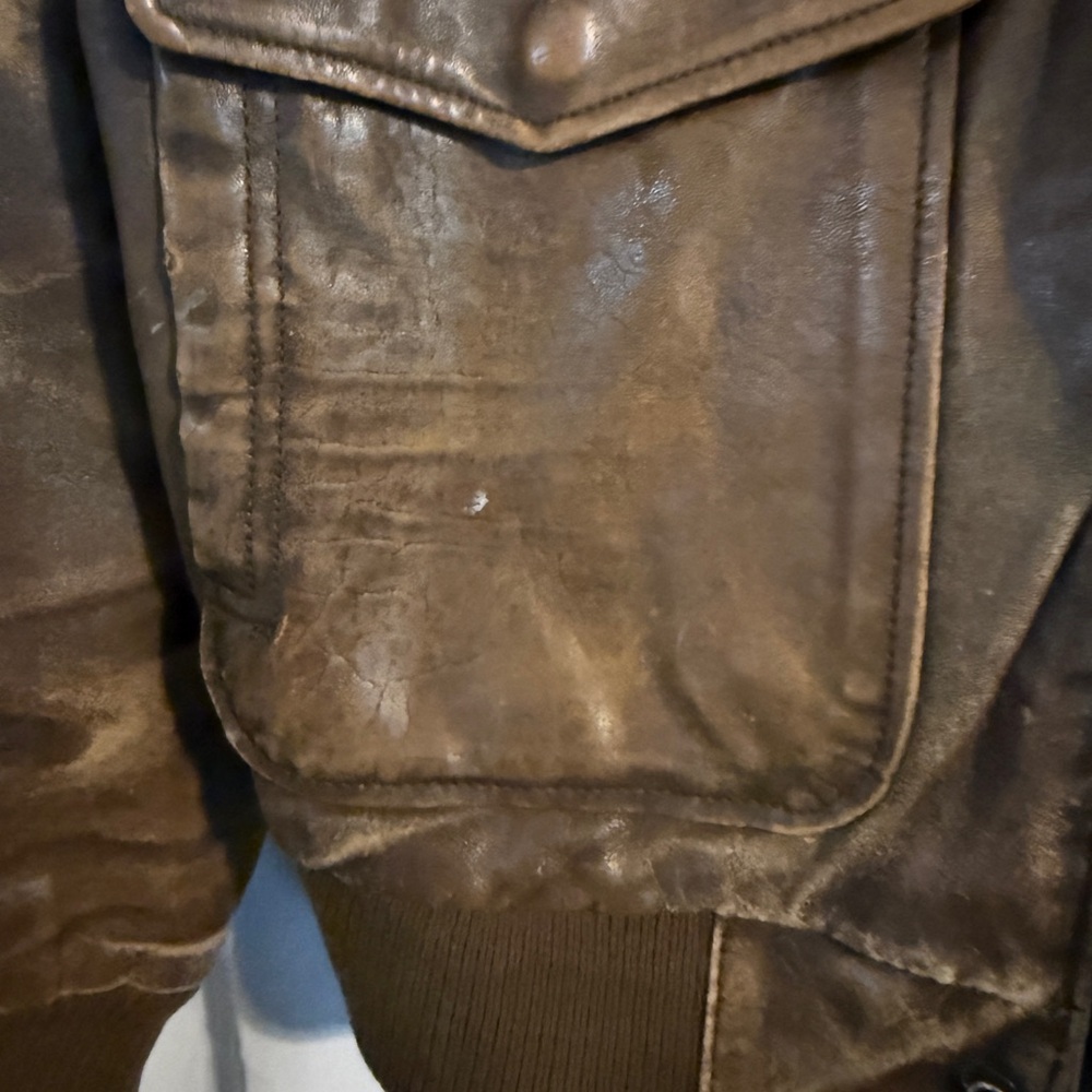 Vintage 1980s Brown Leather Bomber Jacket | Top Gun Aviator | Size 38 - Picture 5 of 15